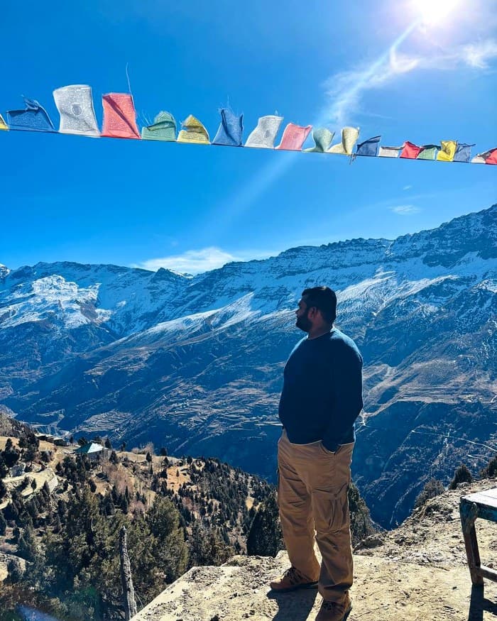 Overlooking the Himalayas near prayer flags